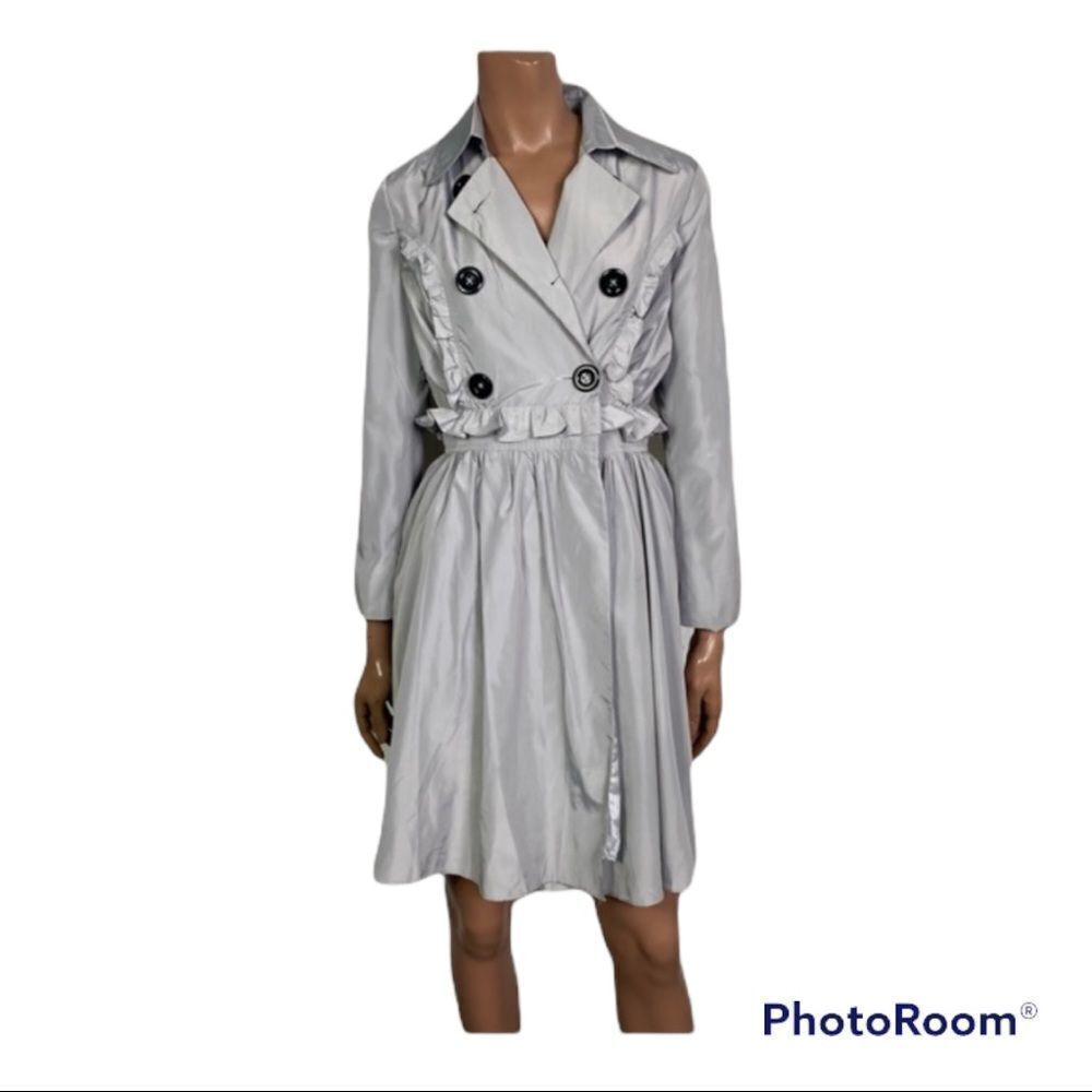 Moschino Grey Double breasted Ruffle Trench Coat S